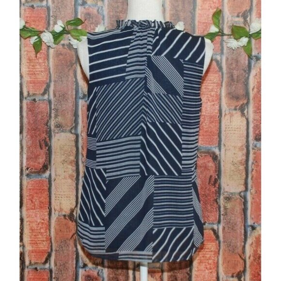 Tommy Hilfiger Ladies S Chiffon Navy Blue Sleeveless Blouse Ruffle Career Office - Picture 6 of 9